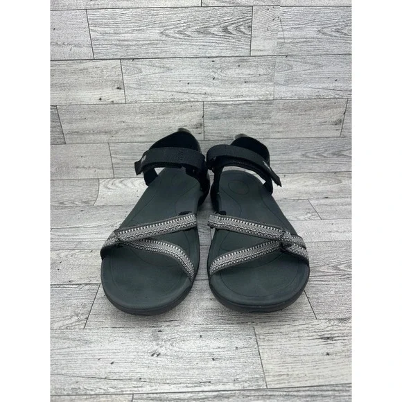 Teva Women's Black Grey Woven Strappy Adjustable Sandals Size 8 Comfort Walking - Picture 2 of 10